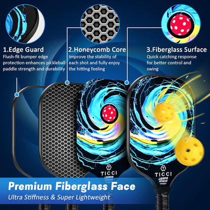 Pickleball Paddles Set of 2, USAPA Approved Fiberglass Pickle Ball Paddles with 4 Pickleballs, Lightweight Rackets for Adults & Kids, Includes Carry Bag & Net Bag for Men, Women, Beginners,