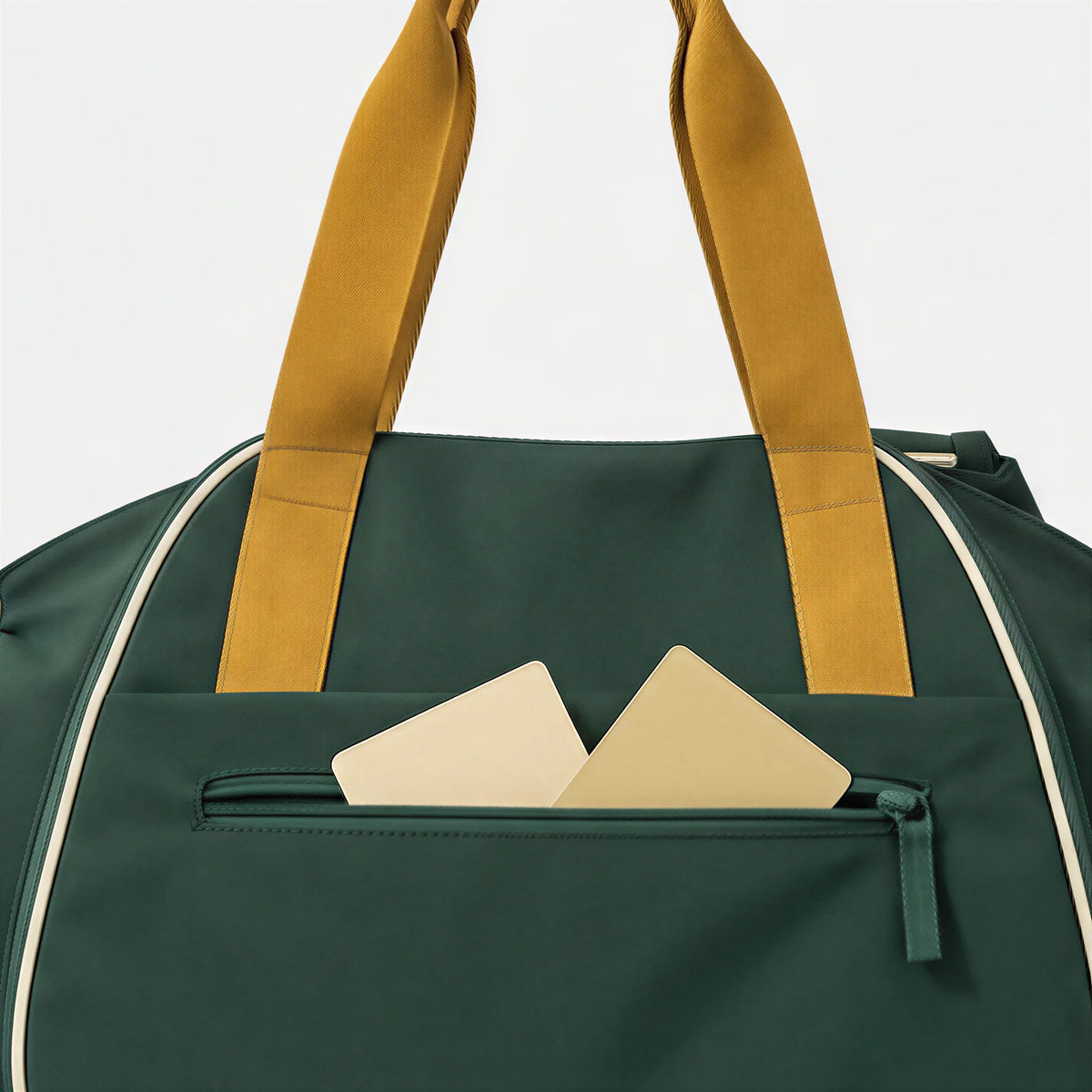 CourtDuet Bag in Court Forest hidden back zip pocket detail