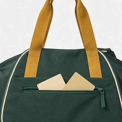 CourtDuet Bag in Court Forest hidden back zip pocket detail